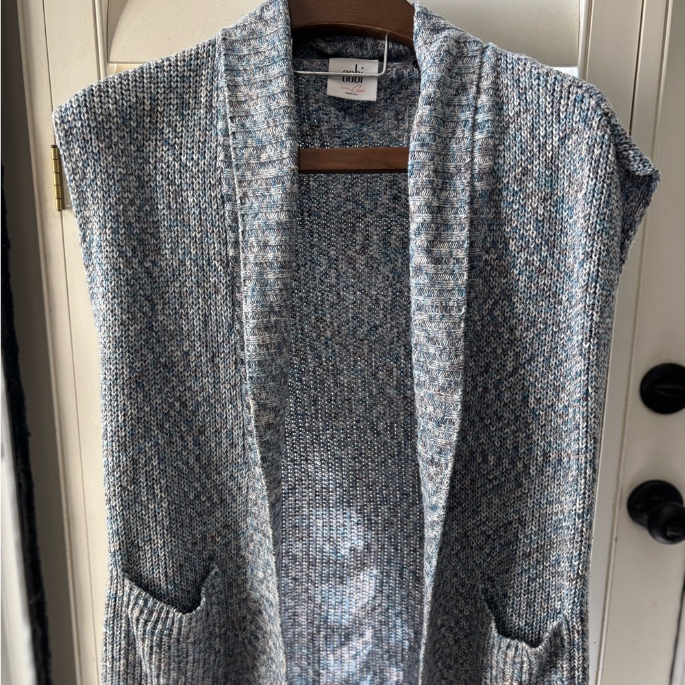 CAbi grey open front cardigan Knit Sweater sleeveless XS collar - Picture 5 of 5
